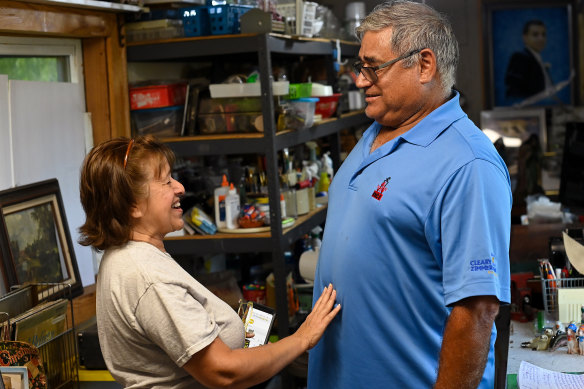 Richard Small with his wife, retired teacher Marina Small, after he turned over his AR-15.