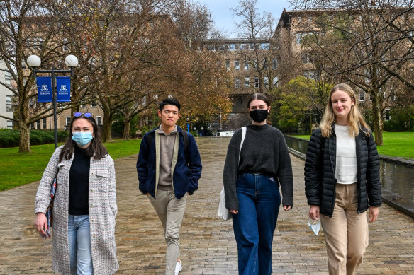 Speech pathology students Charlotte Scaunich, Henry Choi, Katie Nipper and Adele Stewart said the “expectation” to wear masks was impractical in their classes.