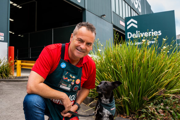 Bunnings boss Michael Schneider with dog Henry.