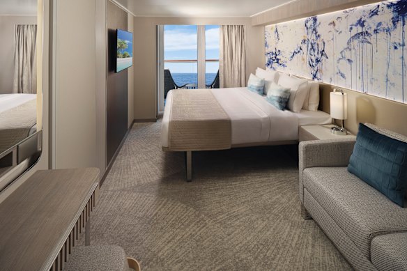 A  stateroom with balcony aboard Norwegian Viva.