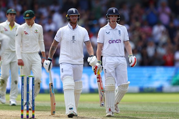 Ben Stokes with Harry Brook against Australia in 2023.