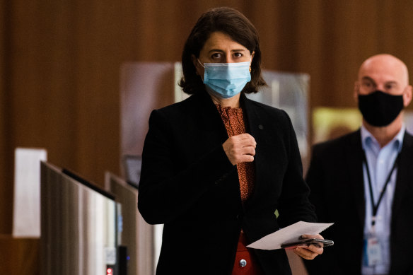 NSW Premier Gladys Berejiklian at her daily press conference on Friday..