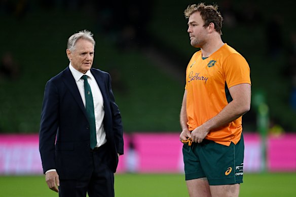 Joe Schmidt and Wallabies captain Harry Wilson in Dublin.
