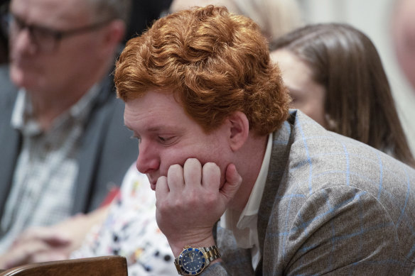 Buster Murdaugh, son of Alex Murdaugh, listens to the jury charges during his father’s double murder trial.