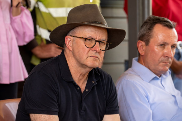Prime Minister Anthony Albanese and Premier Mark McGowan during the PM’s visit to WA’s Pilbara region on Tuesday.