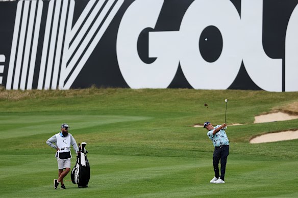 JC Ritchie of South Africa plays a shot during day one of the LIV Golf Invitational.