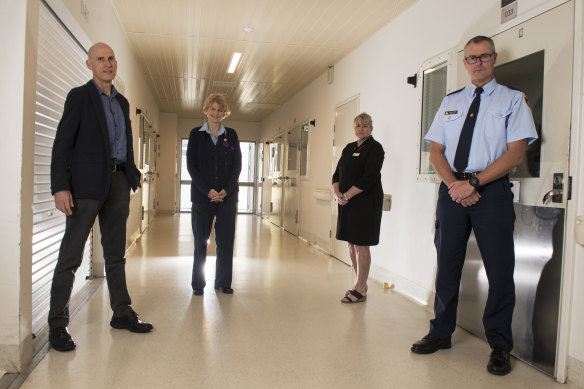 From left: Clinical director Dr James Blogg, clinical nurse Jacqueline Clegg, service director Colette Mcgrath and governor of Long Bay prison Jason Hodges.