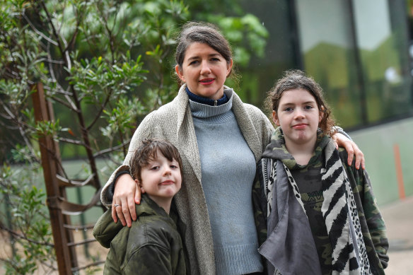 Penelope Drummond, who supports the medically-supervised injecting room, with her children Kate (10) and Alex (seven).