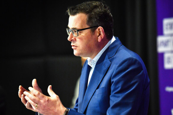 Daniel Andrews addresses the media on Monday.