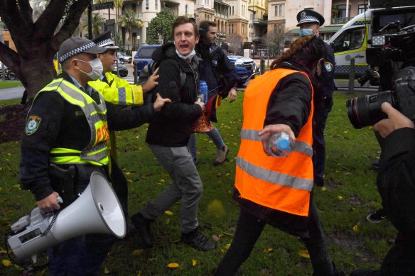 Paddy Gibson is detained by NSW Police at the Black Lives Matter protest in Sydney. 