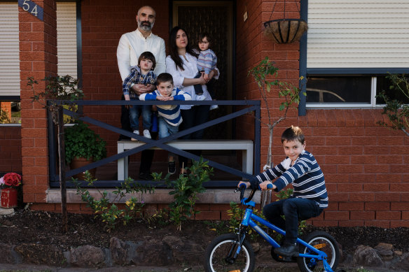 Charlie Younes (on bicycle), seen with his parents and siblings, had just begun to love school when parents were asked to keep students home because of COVID-19.