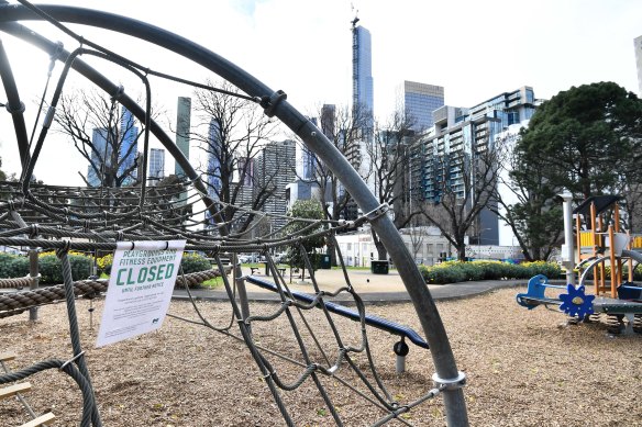 A closed playground in Melbourne’s Flagstaff Gardens.