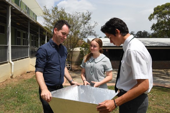 Dr Aidan Johnson, science co-ordinator at John Therry Catholic College, and students Jarnika Anthony and Samuel Prakhounheuang will work on the project.