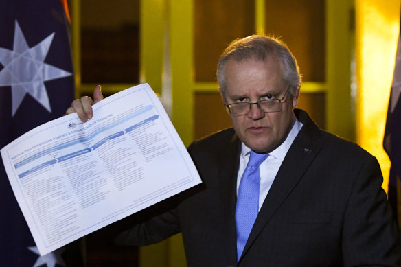 Prime Minister Scott Morrison speaks to the media following Friday’s national cabinet meeting.
