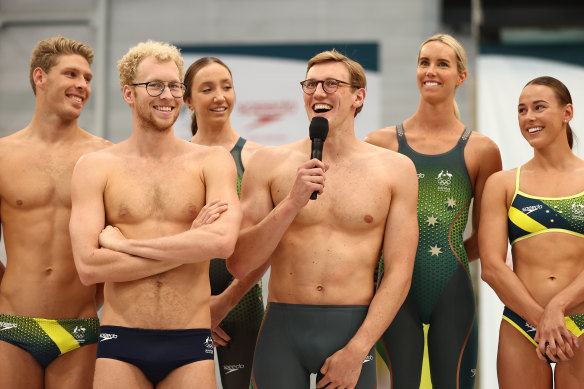 Australian swimmer Mack Horton speaks during the Australian 2020 Tokyo Olympic Games Swimming Uniform Launch.