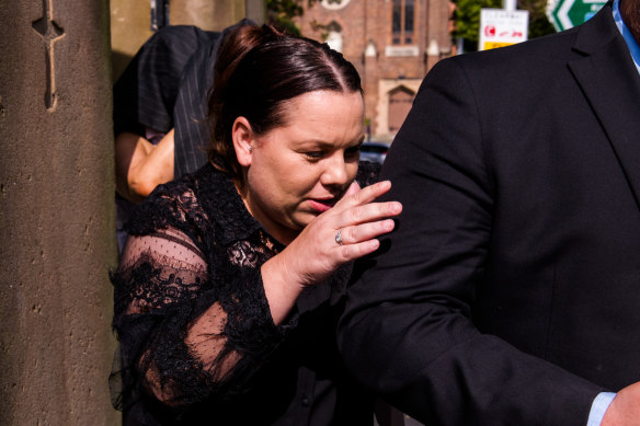 Lisa Anne Price, who allegedly met the victim on Tinder, leaves the NSW Supreme Court on Tuesday.