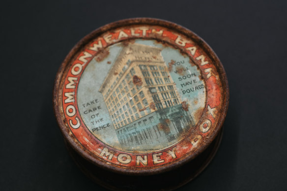 A Commonwealth Bank money box from 1921