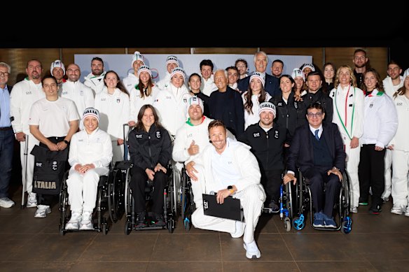 The Team Italy Emporio Armani uniform reveal with designer Giorgio Armani in May.