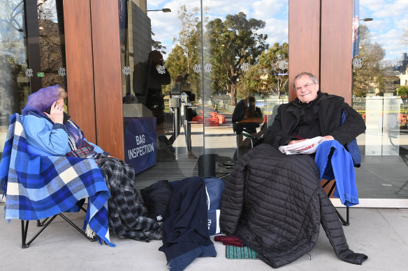 Gary Marchant and his mother Joy camp out for seats at the 2018 grand final