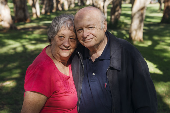 Tom Wolf with his wife Sandy Wolf. Mr Wolf was discharged from St Vincent's ICU on Anzac Day. 