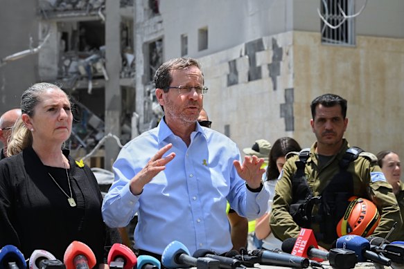 Israeli President Isaac Herzog addresses media in Beersheba, Israel, in June.