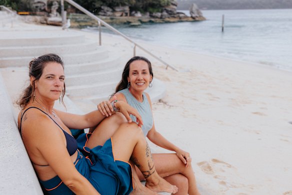 Brazilian tourists Lucia Conceicao and Carol Vaquero at Shark Beach on Monday.