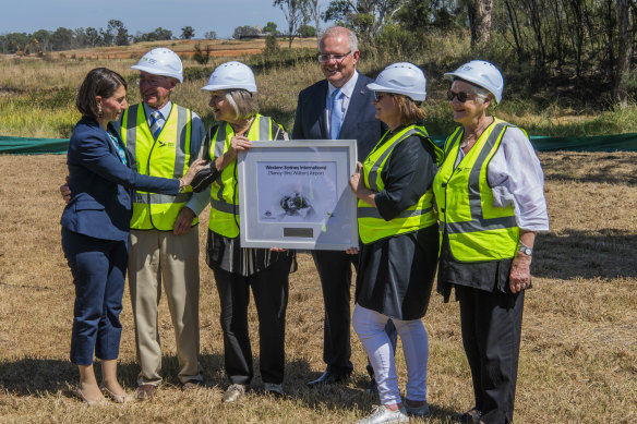 Premier Gladys Berejiklian at the Western Sydney International Airport naming ceremony with Prime Minister Scott Morrison on March 4 last year. 