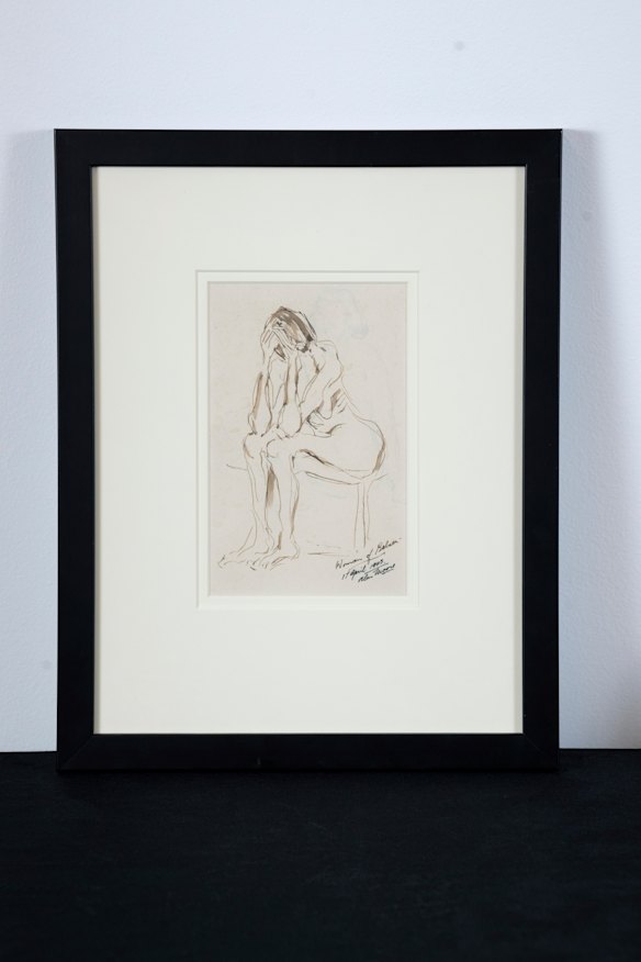 The sketch of a concentration camp prisoner by Australian war artist Alan Moore.