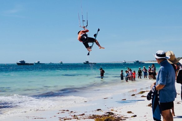 A kite surfer at the 2018 Lancelin Ocean Classic, held at Lancelin Bay, about 3 kilometres from the proposed plant site. 