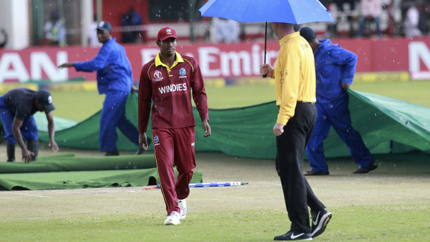Rain affects play in the match between West Indies and Scotland.