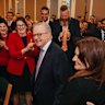 Prime Minister Anthony Albanese enters the first caucus meeting held after the election victory.