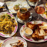 Thit kho pappardelle (left) with congee en croute and mala wings.