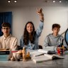 From left: Atticus Iliou Horn, 14, Zoe Kalanis, 15, and Peter Sofiadellis, 14, all study classical Greek and were hoping to continue it into VCE, but the subject is now at risk of being dropped.
