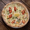 Chilli prawn pizza.