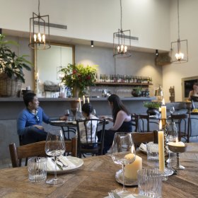 Inside the big airy space.