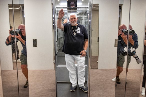 Mick Gatto leaving 3AW studios after an on-air interview this week.