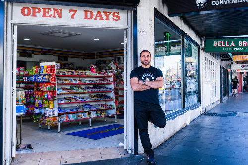 Hazem Sedda outside the new Redfern Convenience Store in Newtown.
