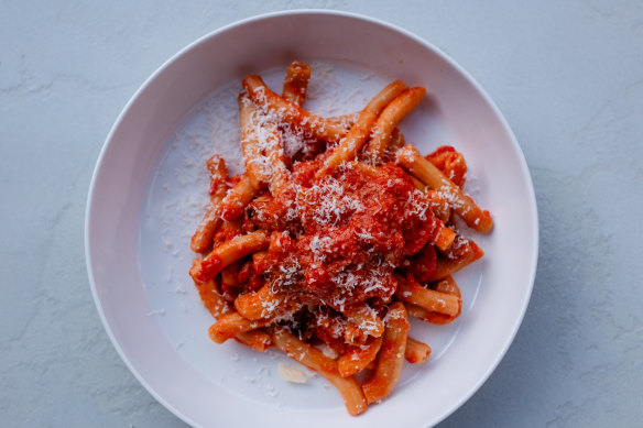 Go-to dish: Rigatoni amatriciana.