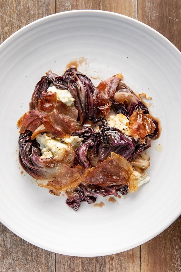 Buffalo mozzarella with roasted radicchio and crispy fiocco