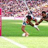 Setu Tu of the Dragons scores a try during their Round 13 win over the Broncos.
