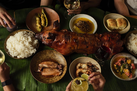 ‘Lechon’ pork belly with banana hot sauce.