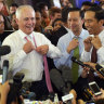 Thomas Lembong (centre, green tie) having fun with Malcolm Turnbull and Joko Widodo during a visit to Jakarta’s Tanah Abang market in November 2015.