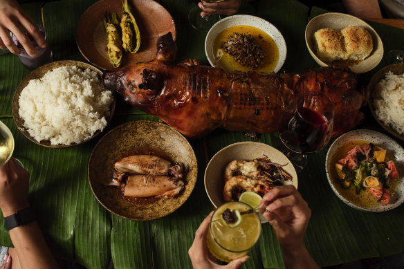 ‘Lechon’ pork belly with banana hot sauce.