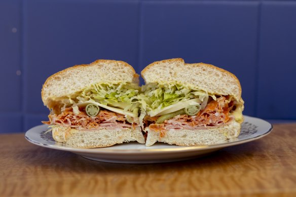 The mortadella sandwich.