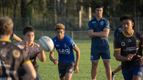 Joseph-Aukuso Suaalii watching Penrith RSL junior rugby union club training last Wednesday evening