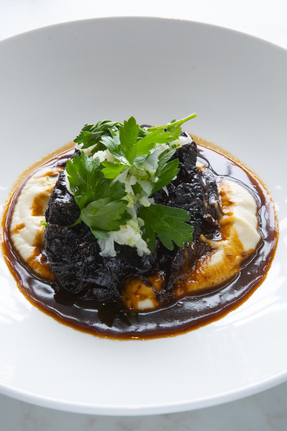 Beef cheek on cauliflower puree.