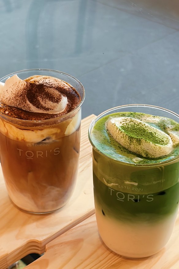 Specialty iced drinks including matcha are on offer.
