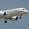 China Eastern’s C919 arrives at Beijing Capital International Airport on its maiden commercial flight on Sunday.
