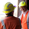 Prime Minister Anthony Albanese speaking to workers at the Whyalla steelworks in South Australia on Thursday.