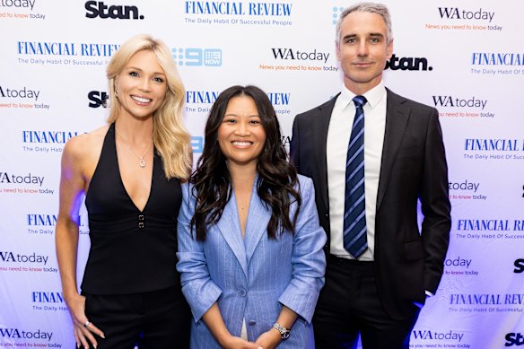 Today show reporter Lara Vella, 9News Perth presenter Tracy Vo and 9News Perth news director Michael Genovese. 
